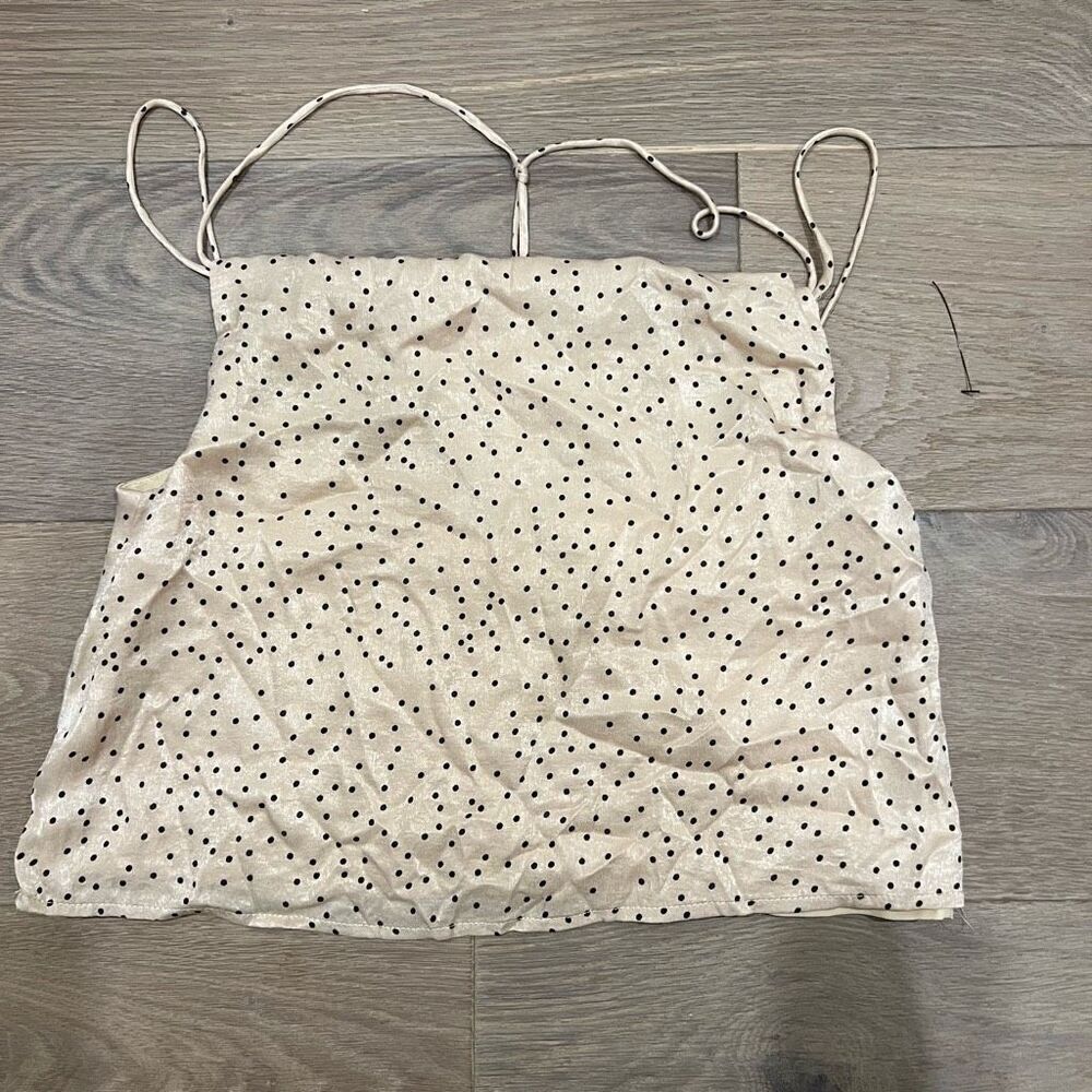 Superdown Women's Cream Black Spaghetti Strap Polka Dot Crop Top Size Small
